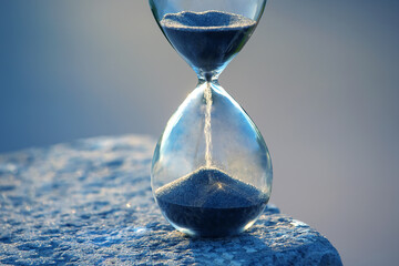 Hourglass counts the length of time against. The concept of the fluidity of life time in the...