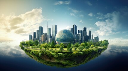 Obraz premium once-arid land now flourishing with greenery and renewable energy