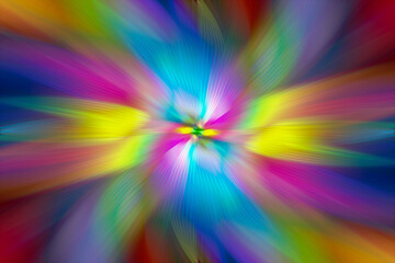Obraz premium Abstract multicolored zoom effect background. Digitally generated image. Rays of versicolor light. Colorful radial blur, fast speed zooming motion, sunburst or starburst. Use for Banner Background