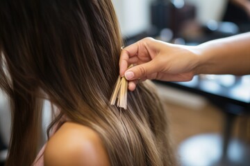 Hairdresser doing hair rebonding to long hair in the hair salon