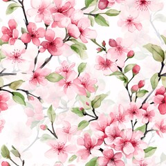 Pink Cherry Blossom Seamless Pattern, Romantic Floral Background, Elegant Sakura Petals, Wallpaper Floral Beauty, Soft and Gentle Color, Wedding Designs and Botanical Textile Prints