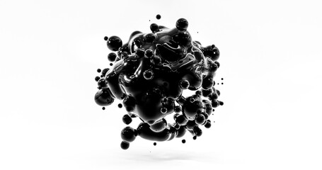 3d render of black abstract balls spheres in liquid water