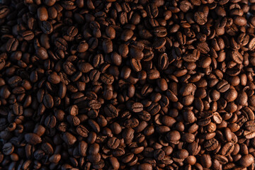 Close-up of roasted coffee beans backgrund