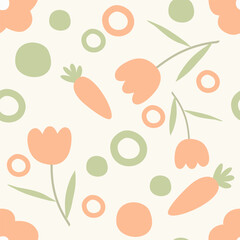 Seamless pattern with cute carrots and circles. Vector illustration.