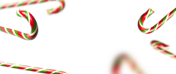 Cut out flying traditional Christmas candy cane, lollipop isolated on white background. With clipping path. Creative new year food mockup. Festive decor, Christmas holiday symbol, decoration