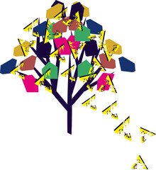 Leaf fall, autumn, abstract tree, geometric tree, logo, icon, sticker
