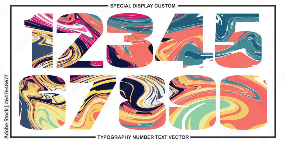 Poster assorted digital custom vector numbers. minimum. color gradation. dark. banner network. 3d effect. d