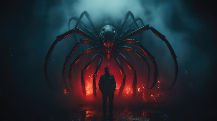 The Looming Terror of a Creepy Giant Horror Spider: An Illustration by Generative AI