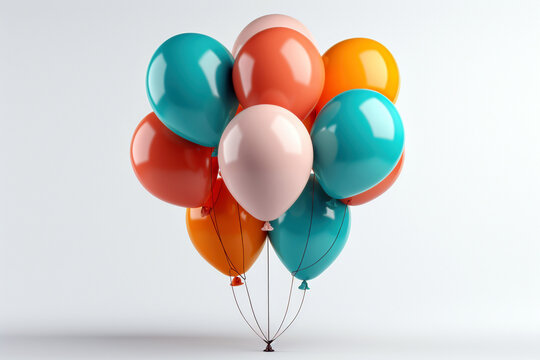 Colorful balloons isolated on a white background. 3D render ilustration.