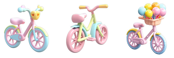Bicycle pastel colored 3D icon isolated on transparent background PNG V2