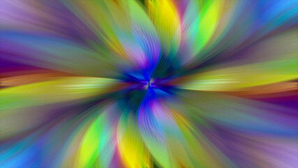 Abstract multicolored zoom effect background. Digitally generated image. Rays of versicolor light. Colorful radial blur, fast speed zooming motion, sunburst or starburst. Use for Banner Background