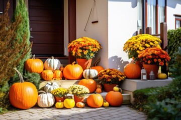 House entrance decorated for halloween