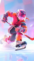 Trend illustration of male athletes wearing protective gear playing ice hockey - obrazy, fototapety, plakaty