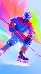 Trend illustration of male athletes wearing protective gear playing ice hockey - obrazy, fototapety, plakaty