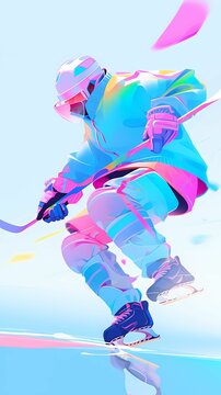 Trend illustration of male athletes wearing protective gear playing ice hockey