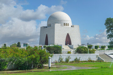 Picture of mausoleum of Quaid-e-Azam in bright sunny day, also known as mazar-e-quaid, famous...