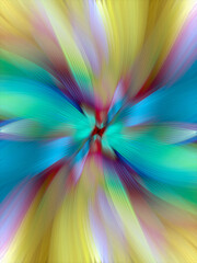 Abstract multicolored zoom effect background. Digitally generated image. Rays of versicolor light. Colorful radial blur, fast speed zooming motion, sunburst or starburst. Use for Banner Background