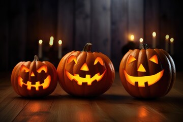 Halloween pumpkins on a wooden table