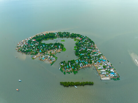 Aerial view of worst flood affected village, Nikli, Kishoreganj, Bangladesh.