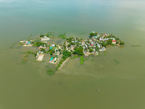 Aerial view of worst flood affected village, Nikli, Kishoreganj, Bangladesh.