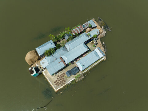 Aerial view of worst flood affected village, Nikli, Kishoreganj, Bangladesh.