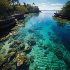 aerial view of the coast of the tropical island