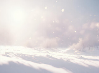 Winter landscape with sun rays and snow. AI - obrazy, fototapety, plakaty
