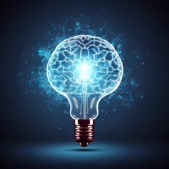 Concept of creative idea. Lightbulb and brain. 