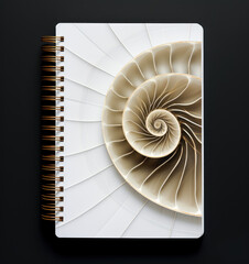 Open notebook sized on a black background, spiral design on white page of notebook