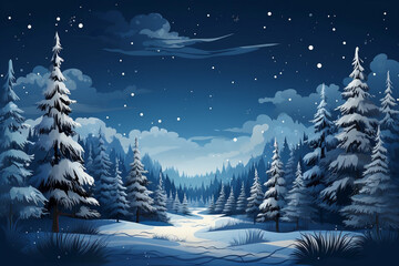 Fototapeta na wymiar Festive winter wonderland with twinkling Christmas trees