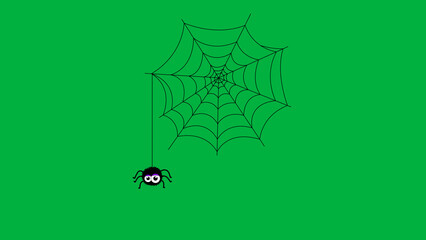happy Halloween spider and web on green background, cute spider design element