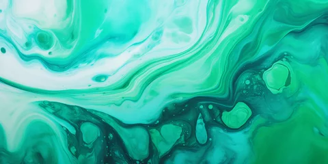 Fotobehang abstract art, fluid art. Abstract background, marble. Decorative acrylic paint that repeats the texture of mountain marble. abstract pattern. green, emerald shades © Yuliya