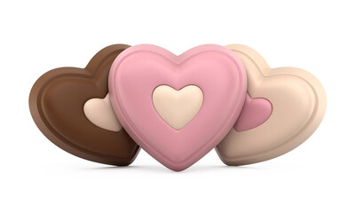 3d render chocolate hearts strawberries,cocoa,milk (clipping path)