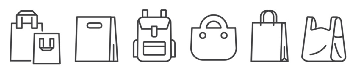 Shopping bag, carry-all and shopper vector line icons - thin line icon collection on white background - Symbols for web and print