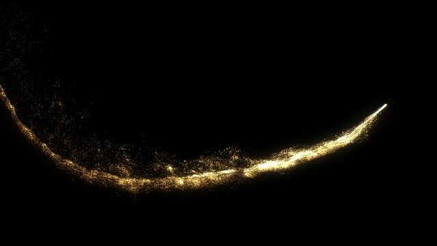 4k Gold Particles Trail. Motion Background. Golden glitter particle. Isolated on black. Animated Overlay. Defocused bokeh. Logo or text revealer. 2160p. 60 fps
