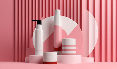 background treatment beauty pastel bottle product layout pink care cosmetology cosmetic. Generative AI.