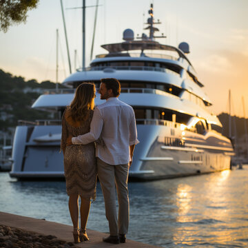 Luxury and wealth, superyachts and their owners, AI generated