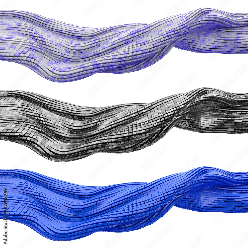Aufkleber set of abstract shapes in different colors, 3d render