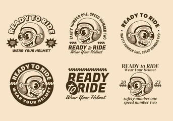 Ready to ride. Wear your helmet. Retro illustration of a boy head wearing helmet