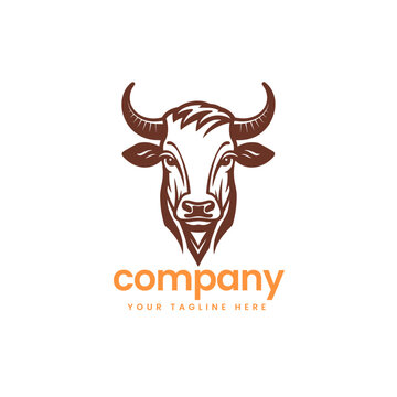 head of buffalo cow cart bull cattle dairy farm pet mascot emblem sports logo illustration icon flat t shirt design