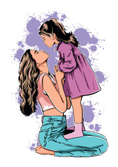 illustration of mom and daughter