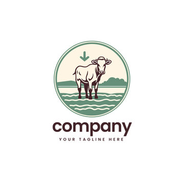 colorful emblem buffalo cow cart bull cattle dairy farm pet mascot emblem sports logo illustration icon flat t shirt design
