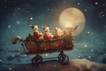 Obraz na płótnie Canvas night magic claus year moon christmas snow holiday child winter. Generative AI.