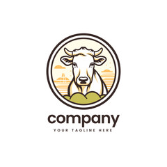 emblem modern buffalo cow cart bull cattle dairy farm pet mascot emblem sports logo illustration icon flat t shirt design