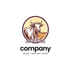 luxury colorful buffalo cow cart bull cattle dairy farm pet mascot emblem sports logo illustration icon flat t shirt design