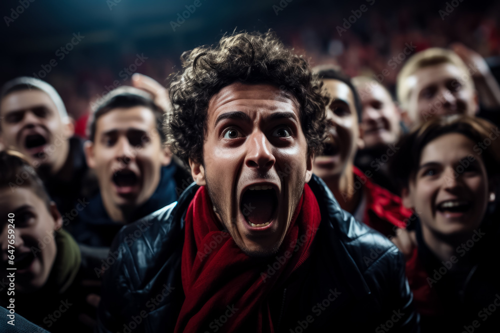Aufkleber a crowd of furious fans at a soccer game their intense expressions highlighted against a background 