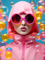 Obraz na płótnie Canvas Hipster bubbles glamour trendy balloon fashion glasses pink model party