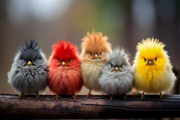 An intense shot of a group of angry birds with fierce expressions guarding their nests in the vibrant wilderness 