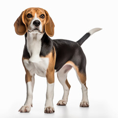 A beagle dog, standing, isolated on white