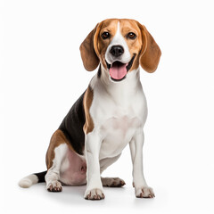 A beagle dog, sitting, isolated on white
